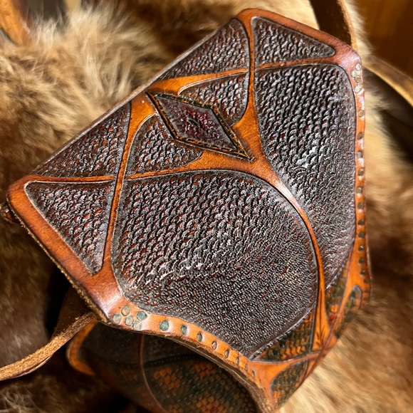 Vtg Tooled Leather Handmade Cobra Head Bag RARE - Picture 3 of 10